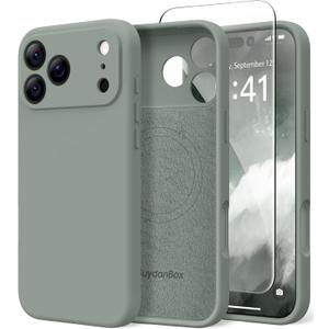 Magnetic for iPhone 17 Pro Max Case, Compatible with MagSafe, [Full Camera Protection][Screen Protector] Silicone Shockproof Protective Phone Case for iPhone 17 Pro Max 6.9", Calke Green