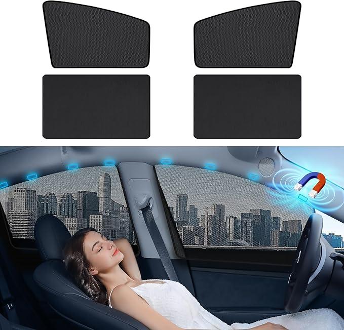 Aokway Magnetic Car Window Shades, Mesh Window Covers for Camping, UV Protection Car Curtains for Front & Rear Sunshade for car Window Baby, Universal Fit for Baby & Drivers (4Pcs)