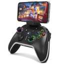 Bcofo Wireless Mobile Gaming Controller for iPhone/Android/Switch/Laptop, Wired Control for PC/Steam, Programmable Game Gamepad with Phone Clip for Gamer, with RGB Lighting Effect/Turbo/Vibration (Black-01)