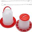 Chicken Feeder and Waterer Kit -1.5KG Poultry Chick Feeder and 1.5L Chicken Waterer with 2pcs S Hooks,Plastic Hanging Poultry Quail Feeder and Waterer Set for Coop