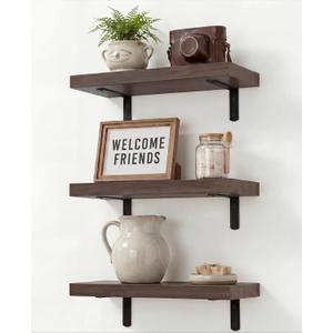 LifetimeWarranty Easy Install Wall Shelves with Brackets,15.7 Inch Wall Mounted Wood Floating Wall Shelf, Small Wall Shelf for Storage&Home Decor, Living Room,Kitchen,Office,Book Corner Shelf,Set of 3