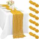 6 Pcs Mustard 35 x 120 Inches Long Cheesecloth Table Runner 10FT Runner for Tables Gauze Fabric Boho Table Runner Decoration Rustic Semi Sheer Runner for Wedding Baby Shower Birthday Party (Mustard)