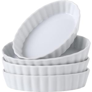 4-Piece Porcelain Baking Dish Set - 4 OZ 5.2 Inch Small Ramekins Pie Pans, Oven Safe Ramekins for Quiche, Tart, Dessert, Creme Brulee, Au Gratin | Stackable, Dishwasher Safe