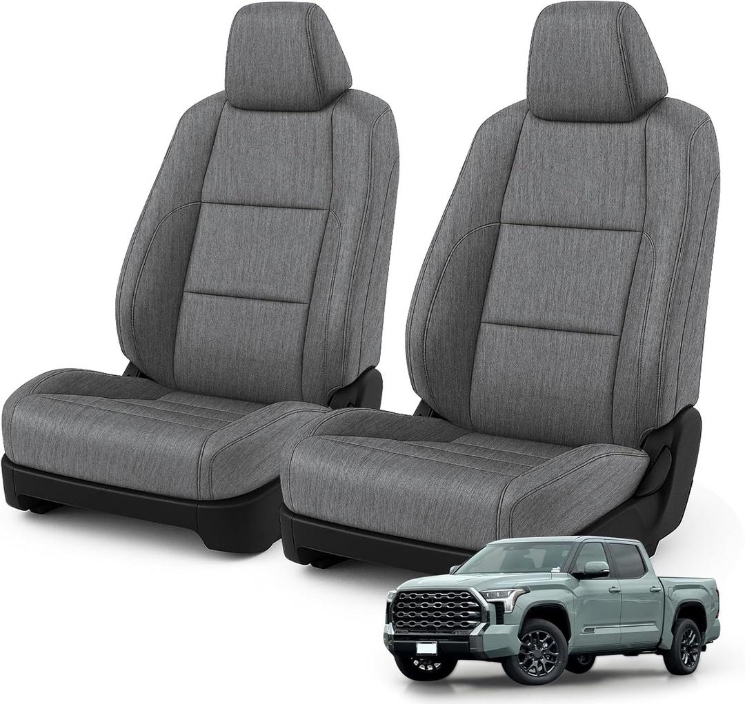 Front Seat Covers Custom Fit for Toyota Tundra 2022 2023 2024 2025 Double Cab/CrewMax, Heavy Duty Cationic Linen Airbag Seat Protectors