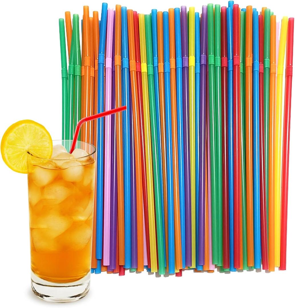 500 Pcs Multi Colored Plastic Flexible Drinking Straws, 8 Inch, 5mm Wide, Perfect for Parties & Everyday Use