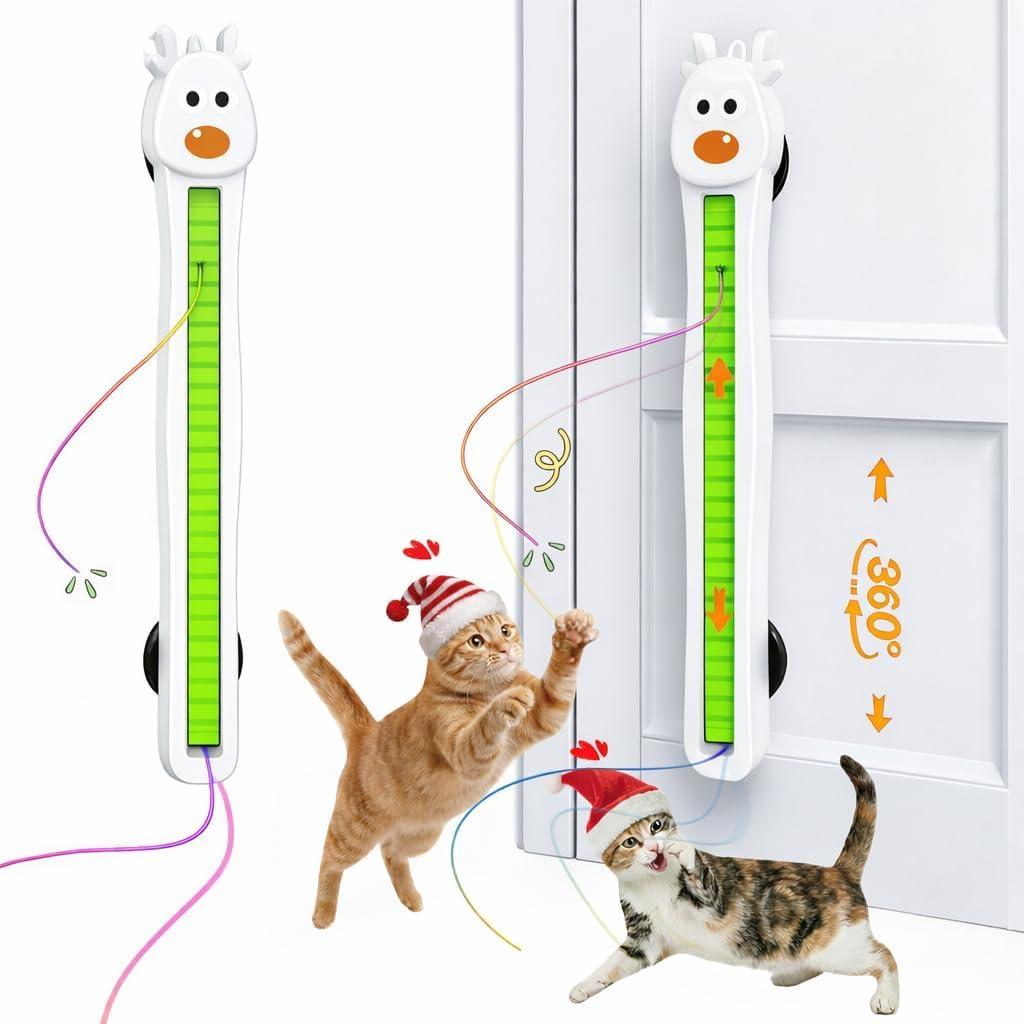 Interactive Cat Toy for Indoor Cats: Door-Mounted Automatic Moving Enrichment Cat Toy with Adjustable Motion Modes, Rechargeable Electric for Kittens & Bored Adult Cats, Hands-Free Pet Play Accessory (White)