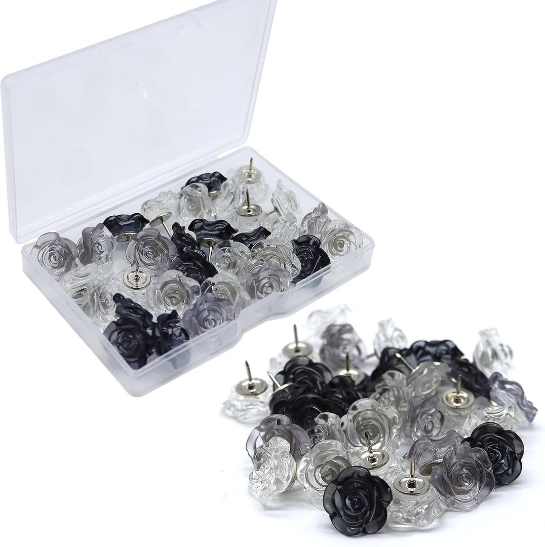 Ink Flower Push Pins 30 Pcs Cute Decorative Push Pins for Cork Board Ink Color Rose Thumb Tacks for Wall Bulletin Board Travel Map or Photo Floret Tacks Home Office Supplies Accessories