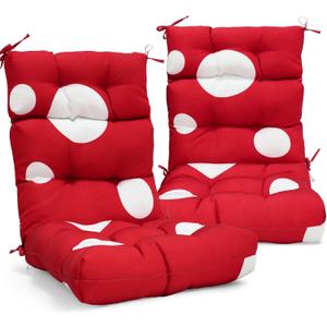 EAGLE PEAK Tufted Outdoor/Indoor High Back Patio Chair Cushions, Set of 2, 46'' x 22'', Red Mushroom