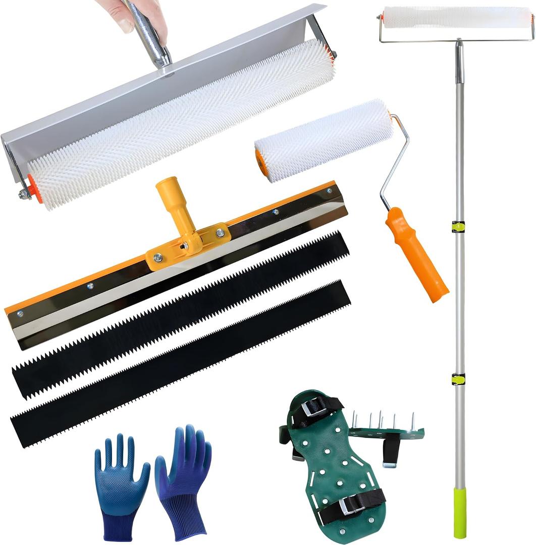 Self Leveling Cement Tool Kit,Epoxy Floor Kit,Self-Leveling Rake,Spike Shoes for Epoxy Flooring,Spike Roller for Self-Leveling,Floor Leveling Tools, 23.62~55.12 inch Telescopic Pole