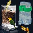 Kenond No Mess Bird Feeder Water Dispenser Set, Automatic Parrot Cage Accessories, Acrylic Parakeet Seed Food Drinker for Cockatiel, Squirrel, Finch, Lovebirds, Budgies, Canary