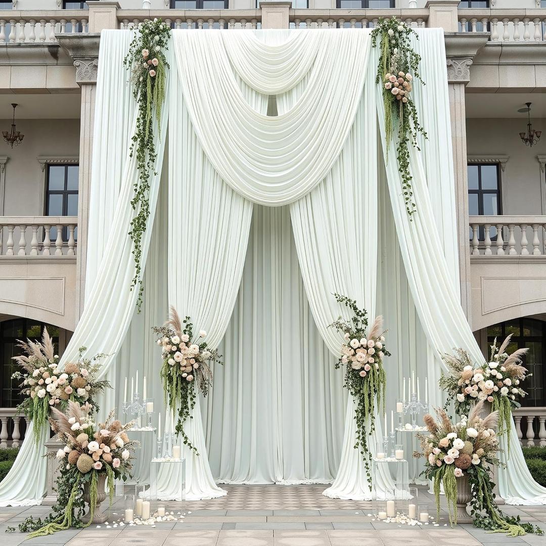 50ft x 20ft Ivory Ceiling Drapes Curtains 10-Pack for Wedding Party