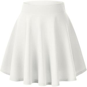 Urban CoCo Women's Basic Versatile Stretchy Flared Casual Mini Skater Skirt (X-Large, White)