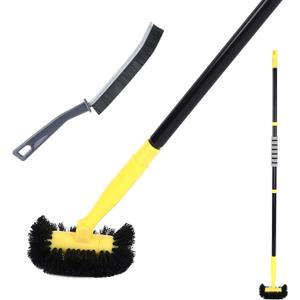 Grout Cleaning Brush with Long Handle - Hard Bristle Hand Held Grout Cleaner Brush for Tile Grout, Shower Cupboard Corner Cleaning