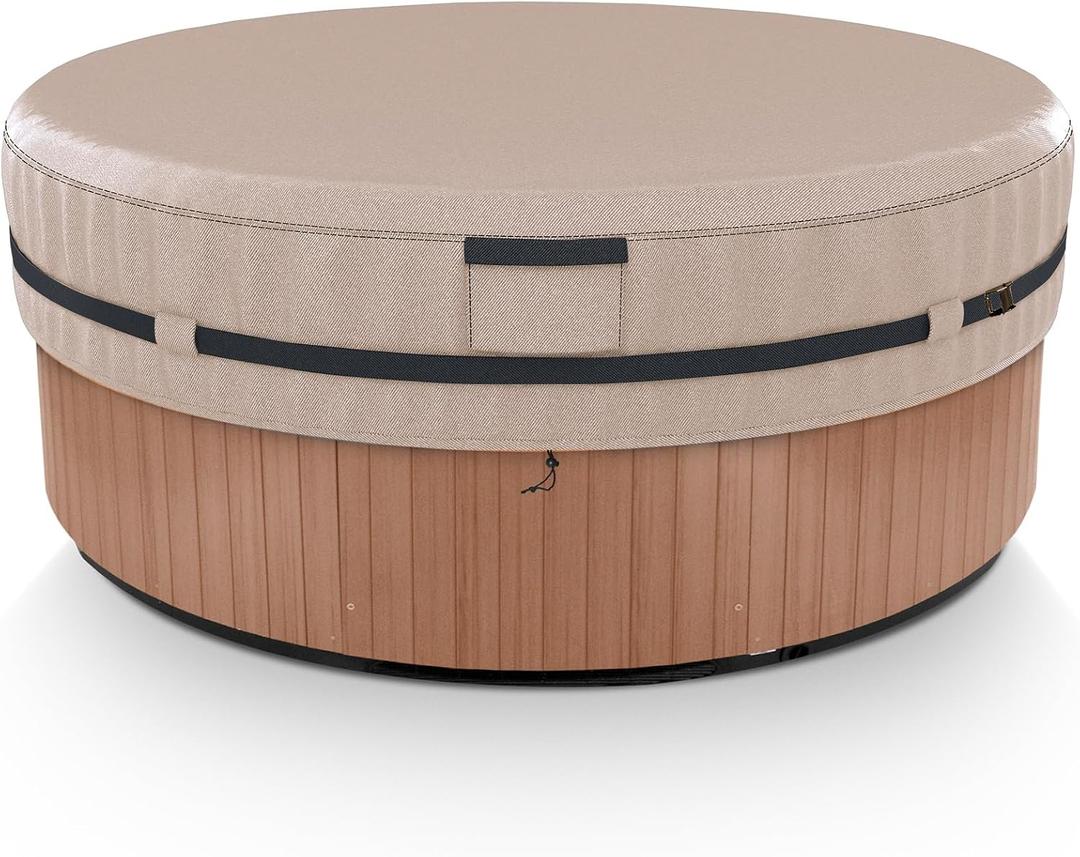 AKEfit Round Hot Tub Cover, 600D Polyester Waterproof for Hot Tub, UV Protection & Windproof, 83''x 20'', Brown