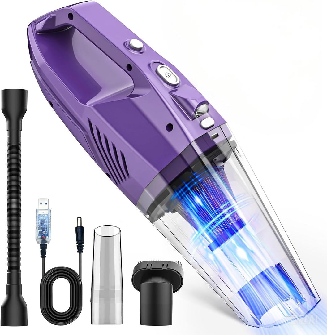 Handheld Vacuum Cordless,Car Vacuum Cleaner Portable Wireless with Powerful Suction/Multi Accessories,Low-Noise Lightweight Mini Hand Vacuum Cordless Rechargeable for Car,Office and Home Cleaning (Deep Purple)