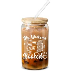 2 x NewEleven Book Lovers Gifts for Women, Friends - Bookshelf Cup, Accessories for Writers, Readers, Librarian, Bookaholic, Bookworm - 16 Oz Coffee Glass