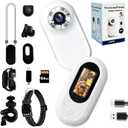 Mini Body Camera, Wearable Action Body Cam 1080 Thumb Size with 64GB Card, POV Portable Camera with Audio and Video Recording Bodycam for Motorcycle Walk Sports Pet Travel (White)