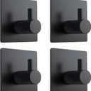 VIS'V Adhesive Towel Hooks, Waterproof Shower Wall Stick on Hooks, 2 Extra Adhesive Strips, Black, 4 Pcs