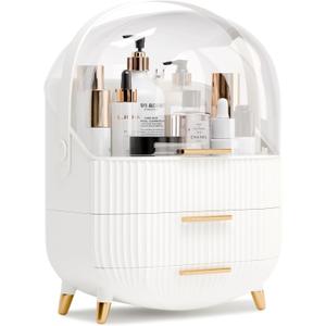 Makeup Organizers and Storage, Make up Organizer for Vanity Cosmetics Skincare Organizers With Lid and Drawers Display Cases for CountertopWhite