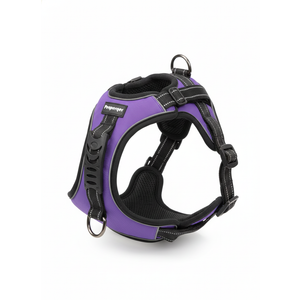 Perperqer Dog Harness, No-Pull Pet Harness with 2 Leash Clips, Adjustable Soft Padded Dog Vest, Reflective No-Choke Pet Oxford Vest with Easy Control Handle for Large Dogs, Purple, L