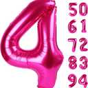 Hot Pink 4 Balloon, Number Balloons 40 Inch, 4th Birthday Decorations for Girls Four Large Numbers for Party Decor, Number 4 Balloon