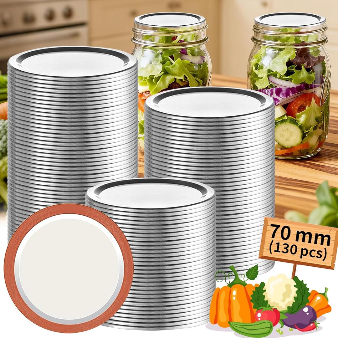 Aliggbent 130 Pcs Regular Mouth Canning Lids 70MM Airtight Split-Type Lids for Mason Jars Regular Mouth, Leakproof Bulk Canning Jar Lids for Food, Jam, Fruits & DIY Decor