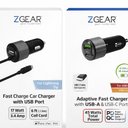 Pack Of 2: ZGEAR Adaptive Fast Car Charger With USB-A USB C Ports, Fast charger Car Charger With USB Port