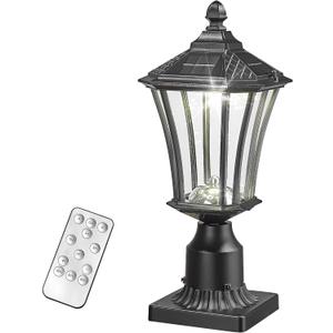 Ken & Ricky 17" LED Solar Post Lights, Aluminium Waterproof Solar Lamp Post, Black Pole Lights Outdoor(Pier Mount Base Included), KR4203-W-1PK-2