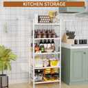 GIOTORENT 5-Tier Kitchen Storage with Wooden Boards, Heavy Duty Storage Shelves & Bookshelf, Adjustable Metal Shelving Unit for Garage Kitchen Bathroom Laundry Organizer, 750LB Capacity, White, 21.6W x 12.8D x 53.6H