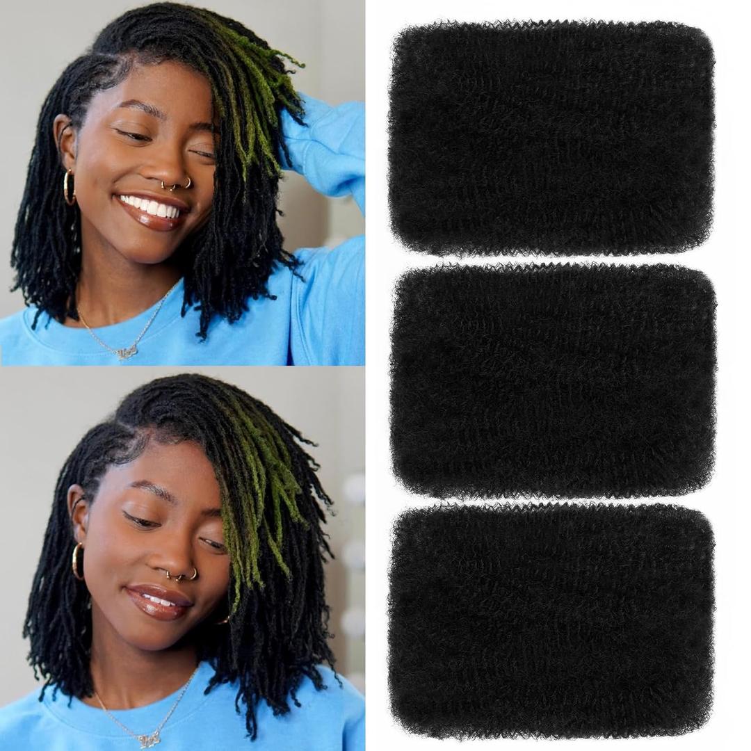 Afro Kinkys Bulk Human Hair 12 Inch 120g Bob Afro Kinky-Curly Human Hair Bundles for Dreadlock Extensions Locs Repair 4C Afro Kinky Curly Human Hair for Mini Twist 3 Bundles Nature Black