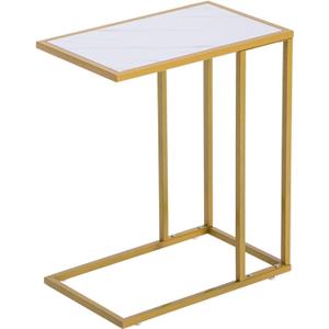 C-Shaped Sofa Side End Table, Metal Frame Industrial Side Table, Beside Bed Portable Workstation for Living Room, Bedroom (White)