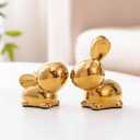 SURE YUESI for Mom from Daughter Son Kids- Ceramic Bunny Spring Decor Figurines, Rabbit Statue Set of 2 for Tabletop Decor, Vintage Farmhouse Indoor Decor Gift- Golden