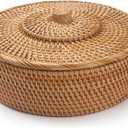 Rattan Basket With Lid, Lidded Wicker Storage Basket for Organizing, Woven Box, Rattan Storage Bin for Shlef or Table, Natural