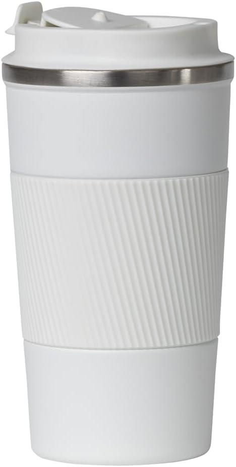 Dominica 18 oz Travel Coffee Mug - Double Wall Vacuum Insulated Stainless Steel Tumbler with Flip Lid, Leak-Proof Coffee Cup with Non-Slip Silicone Base, Hot & Cold Drink Container (White)