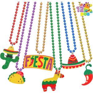 JOYIN 12 PCS Cinco de Mayo Fiesta Necklaces Bead- Mexican Birthday Party Favors Supplies Decorations, Luau Photo Props, Carnivals Event, Taco Tuesday