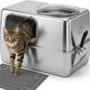 Large Enclosed Stainless Steel Cat Litter Box with Mat & Scoop, Leak-Proof