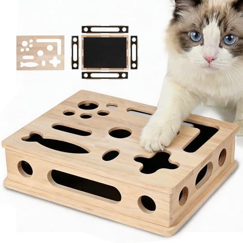 Cat Scratch Puzzle Enrichment Box, Smooth Solid Wood Cat Nail File Enrichment Box with Built-in Sandpaper, Cat Nail File Box Stress Free Alternative to Clippers & Grinders(No Bell Ball) (Large)