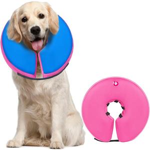 MIDOG Soft Inflatable Dog Cone, Donut E-Collar Alternative for After Surgery, Prevents Licking, Allowing Normal Eating & Vision,Comfortable Recovery Collar for Small Medium Large Dogs&Cats,PinkBlue-L+