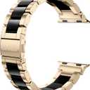 Wearlizer Compatible with Apple Watch Band 38/40/41/42mm Womens, Stainless Steel Wristbands Scrub Gold Resin Replacement Classic Bracelet Clasp iWatch Series 11 10 9 8 7 6 5 4 3 SE/Ultra 3 2 1/Sport (Champange Gold+Black)