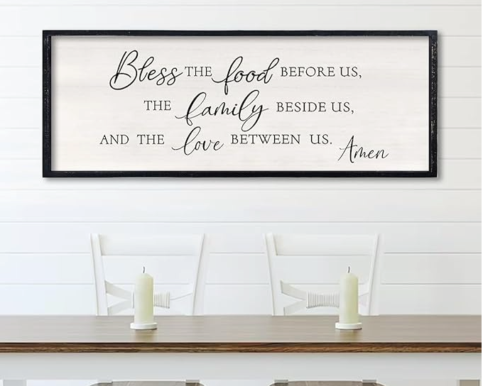 Bless The Food Before Us Wall Decor:Farmhouse Kitchen Signs Wall Decor Bible Verse Quotes Christian Wall Art Modern Rustic Farmhouse Dining Room Decor Black Frames Hanging Plaques 12" x 40"