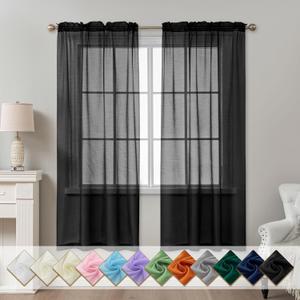 Black Sheer Curtains 72 Inches Long, Privacy Semi Sheer Curtains for Living Room Bedroom, Light Filtering Rod Pocket Voile Window Drapes 2 Panels Set, Each 42" W x 72" L