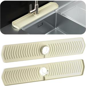 Silicone Kitchen Sink Splash Gaurd, Silicone Faucet splash gaurd, Longer Faucet Mat for Kitchen Sink Water Splash Guard for Kitchen Sink Area, Sink Protectors for kitchen (Beige, 29.9")