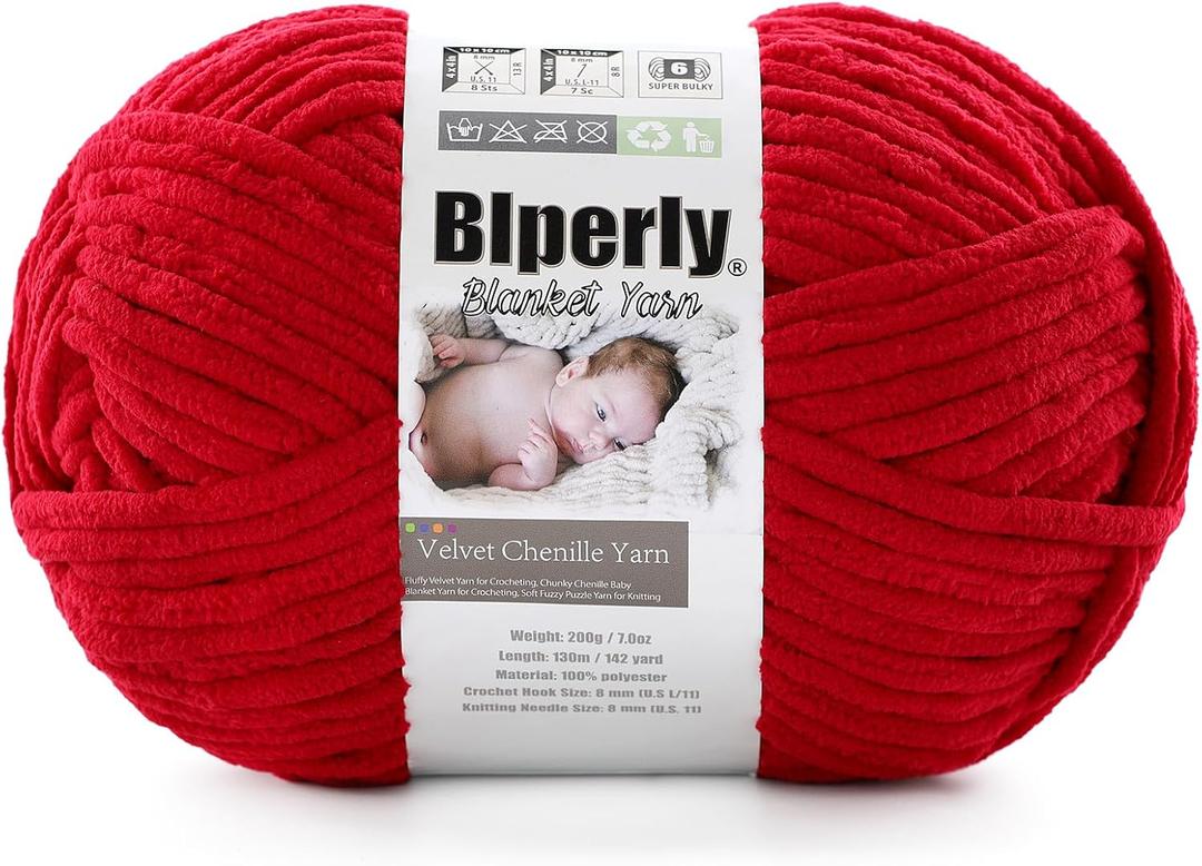 6 Super Bulky Velvet Chenille Yarn for Crocheting - 1 Skein of 200g/7 oz - Ultra Soft Heavy Weight Chunky Knitting Yarn for Baby Blankets, Amigurumi, Home Decorjujube red1 Skein