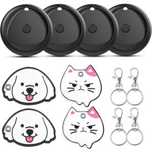 Air Tracker Tags-4 Pack and 4 Free Leather Keychain Holder Work with Apple Find My (iOS Only), Bluetooth Tracker Key Finder, Replaceable Battery Smart Tag Item Locator for Keys, Wallet, Luggage (Olive Black)