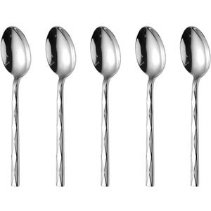 5 Pieces Teaspoon with Diamond Texture Handle, Suitable for Black Tea, Oolong Tea, Elegant Spoon for Coffee, Dessert, Ice Cream, Cake, Yogurt, Dishwasher Safe, Mirror Polished, Easy to Clean(5.6 inch) (1)