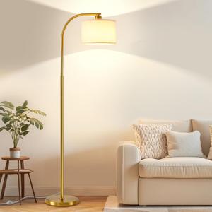 Tall Floor Lamp for Living Room,65'' Modern Standing Lamps with 9W LED Bulb,Elegant Floor Light with Fabric Shade,Gold Tall Lamp for Bedroom Office Study Room Corner Dining Room