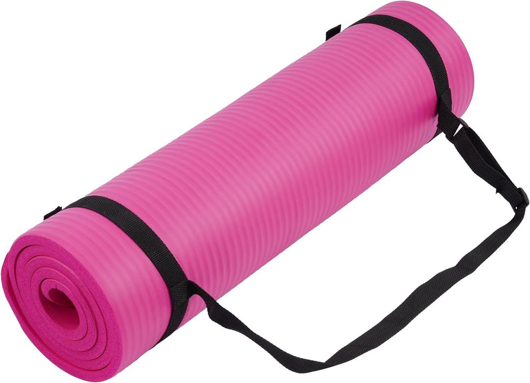 Yoga Mat, 1/2-Inch Extra Thick High Density Exercise Mat, Anti-Tear Exercise Yoga Mat with Carrying Strap, Suitable for Various Yoga Exercises (Pink)