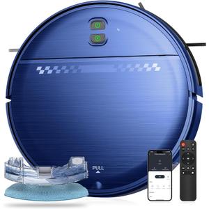 Robot Vacuum and Mop Combo, 2-in-1 Mopping Robot Vacuum Cleaner with 2300Pa Suction, 2.87'' Slim Design, Wi-Fi/App/Voice Control, 3D Obstacle Avoidance&Self-Charging for Hard Floors, Carpets, Pet Hair