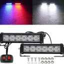 STDYSUN LED Emergency Strobe Lights Bar 2Pcs Red Blue Change White Double Color Warning Police Grille Lights Bar Surface Mount Fit for Motorcycle POV Utility Construction Vehicle and Tow Truck Van