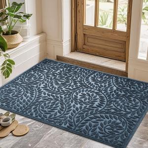 Bulijojo Front Door Mat Entrance,Durable Heavy Duty Welcome Mat,Thick Absorbent Natural Rubber Non Slip Mat, Sturdy Entryway Blue 47"x32", 2'8" x 3'11"